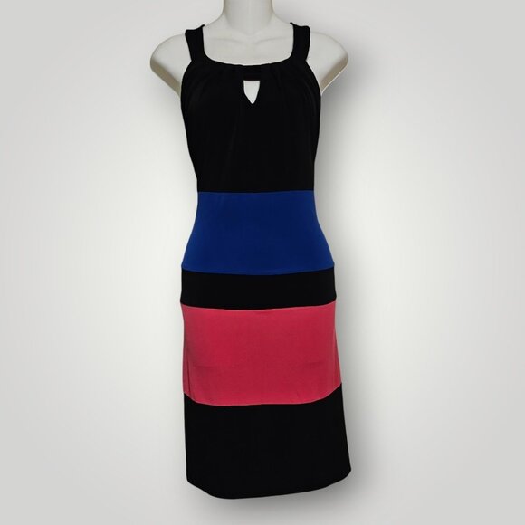 En Focus Studio Women’s 10 Black Sleeveless Cocktail Dress Royal Blue & Fuchsia - Picture 2 of 13